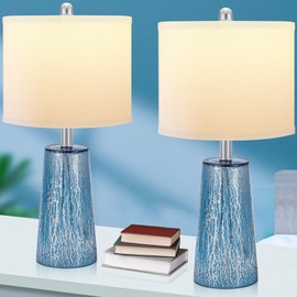 TPAMSWO Modern Coastal Table Lamps 23” High Blue Silver Hand-Applied Mercury Tapered Column Glass Bedside Lamps, for Bedroom Living Room Home Nightstand Table Lamp (Pattern May Vary Slightly)