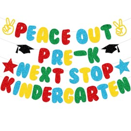 Aisosiks Peace Out PRE-K Next Stop Kindergarten Banner, PRE-K Graduation Decorations 2025 Banner, Preschool Graduation Decorations, Last Day of Pre k Preschool Supplies PRK