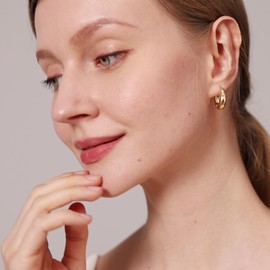 BMMYE Chunky Gold Hoops Small Huggie Earrings for Women, Thick Oval Chunky Silver Hoop Earrings Hypoallergenic Earrings