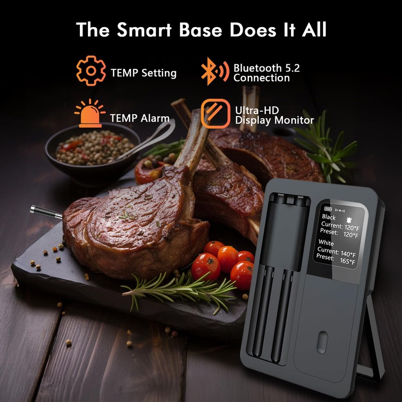 Wireless Bluetooth Smart Meat Thermometer: Standalone Base, Smart Thermometer with