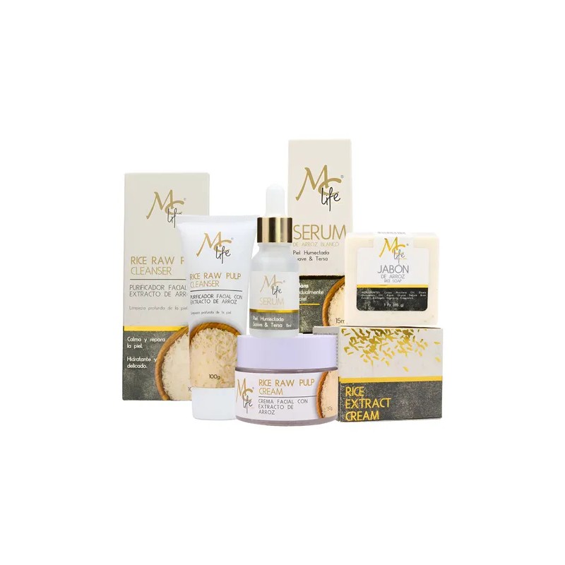 Kit Facial De Arroz, Serum, Crema, Jabón, Aclara. Mc Life