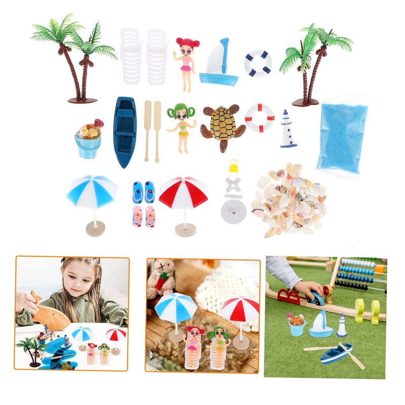 Kisangel 22pcs Miniature Beach Decor Set Plastic Miniature Beach Accessory