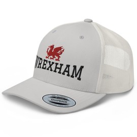 NG Wrexham Embroidered Curved Bill Trucker Hat Mid Crown Adjustable City Wales Red Dragon Wrecsam Cymru County of Wales Cap Silver