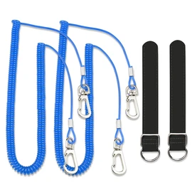 Fishing Rod Belt with Rope, Spiral Cord, Wired, 114.8 inches (290 cm), Set (Blue)