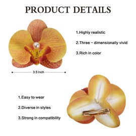 6-Pack Flower Hair Clips - Hawaiian Tropical Orchid Hair Clips Bohemian Hairpins with Artificial Silk Flowers for Women Beach Wedding Accessories &Summer Vacation（Yellow Red Blue）