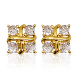 18k Gold Plated Zirconia Earrings Square Crossover Diamond Stud Earrings Cut Simulated Diamond Stud Earrings Jewelry Gift(Style2)