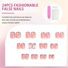 24Pcs Pink Flower French Tip Press On Nails - Floral
