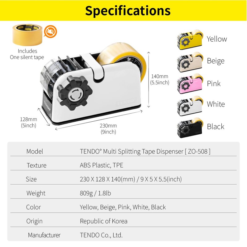 [TENDO°] Multi-Section Tape Dispenser ZO-508: Innovative Cutter for Custom Tape
