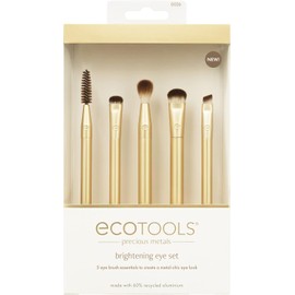 ECOTOOLS, Precious Metals Brightening Eye Brush Set, Kit de Brochas para Ojos, de Metal, 4 Brochas + Cepillo de Cejas