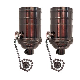 Royal Designs Off/On Pull Chain Lamp Socket with a Solid Metal Cast Shell, E26 Medium Base, Oiled Rubbed Bronze, Set of 2