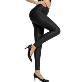 SANTINY Women's Faux Leather Leggings Pants Stretch High Waisted Tights for Women(Black_XS)
