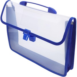 TEHAUX Bolsa Porta Documentos de Plástico PP Transparente con Asa Resistente Cierre a Presión Seguro Bordes de Lona Azul Organizador Portátil para Oficina Escuela y Viajes