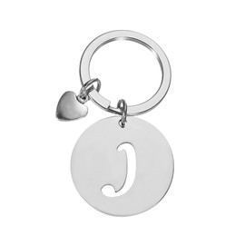 PATIKIL Initial Letter KeyChain, Stainless Steel Disc Letter A-Z Charm Keychain Cute Metal Heart Alphabet Keyring for Keys Handbag Purse Backpack, Silver (J)
