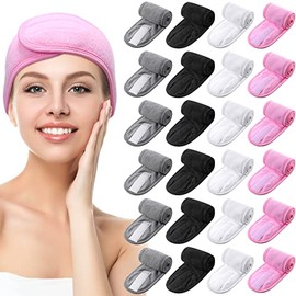 24 Paquetes Diademas Faciales de Spa Cinta de Maquillaje de Felpa para Lavarse Cara Ducha Baño Envoltura Deporte Toalla Elástica con Gancho y Bucle An
