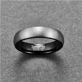 083BASE Tungsten Carbide Ring 6mm Wide Matte Brushed Black Silver Design No Cubic Zirconia Unisex Stylish Accessory or Wedding Band