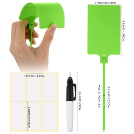 Waterproof Plastic Tags with Marker Pens and Sticker Labels, Self Locking Bag Tags Writable Tags with Wire Cable Ties for Luggage (Green, 50 Pieces)