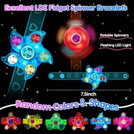 48PCS LED Light Up Fidget Spinner Bracelets Glow Party Favors Bulk for Kids 4-8 8-12 Hawaiian Goodie Treat Bag Stuffers Treasure Box Toys Carnival Prizes Birthday Return Gifts for Boys Girls