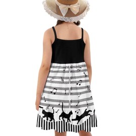 Youngerbaby Music Note Dress for Little Girls Size 9-10 Cat Spaghetti Strap Crew Neck Sundresses Back to School Clothes Summer Dress One Piece Dresses