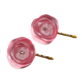 Bridal Hairpiece- Wedding Hair Accessories- Handmade Satin Flowers Set of 2-with Rhinestones or Pearls- Pink- Blue- Black- White- Dark Green (Pink)