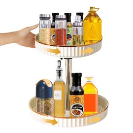 Lazy Susan Organizer Turntable 2 Tier – Height Adjustable 12 Inch Rotating Spice Rack for Kitchen Organizaton, Cabinet Organizer, Pantry, Countertop, Vanity, Perfume Organizer&Bathroom Organizer