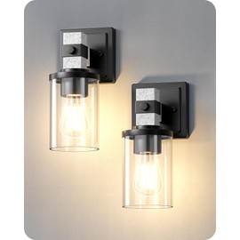 EDISHINE Wall Sconces Set of 2, Industrial Vanity Light Fixtures with Clear Glass Shade & White Textured Finish, 1-Light Wall Mount Lamp for Bathroom, Hallway, Living Room, Mirror, Kitchen