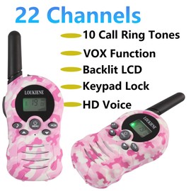 LOUKIENE LOUKIENE Walkie Talkies for Kids 22 Channels 2 Way Radio Walkie-Talkie Toy with Backlit LCD, 3 KMs Range for 3-12 Year Old Boys Girls Outside, Camping, Hiking (1 Pair, Pink)