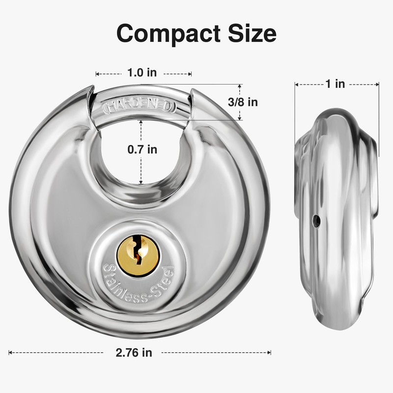 Puroma Keyed Padlock, Stainless Steel Discus Locker Lock Heavy Duty