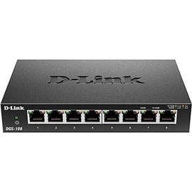 D-Link Ethernet Switch, 8 Port Gigabit Unmanaged Metal Fanless Desktop or Wall Mount Design (DGS-108)