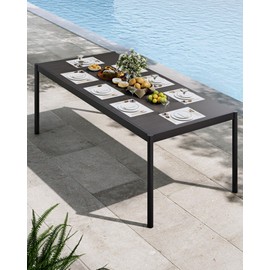 Aluminum Patio Dining Table for 4-8 Person, 74" x 36" Rectangle Outdoor Dining Table with Aluminum Tabletop and Metal Frame for Deck Garden Lawn Backyard, Black