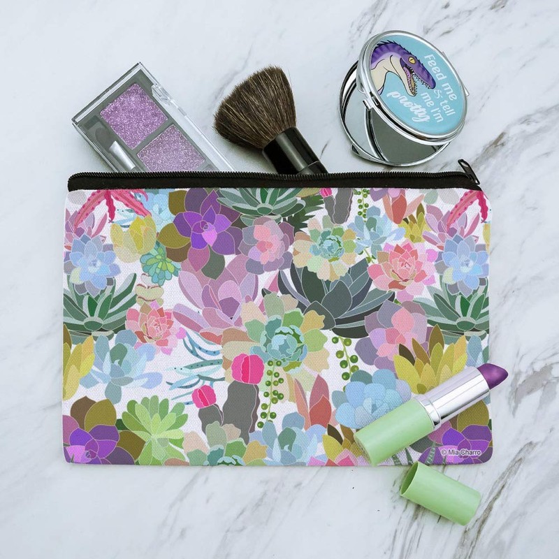Succulents Oasis Pattern Makeup Cosmetic Bag Organizer Pouch
