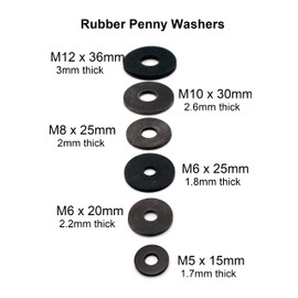 Rubber Penny Washers M5 x 15mm, 5.4mm Inner Diameter x 14.5mm Outer Diameter x 1.7mm Thick Pack of 12 (12, M5 x 15mm)