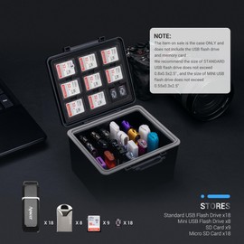 JJC 2IN1 USB Flash Drive Case & Memory Card Case Organizer for 25 USB Flash Drives + 9 SD + 18 Micro SD - Sd Card Holder USB Memory Stick Storage Case