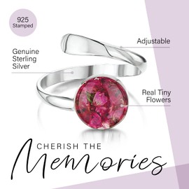 Shrieking Violet Real Flower Jewellery Sterling Silver Adjustable Ring for Women with Gift Box for Birthday, Mother's Day Gift, Valentine's Day, Thumb Ring, Boho Wedding Ring (Forget-Me-Not, Blue)