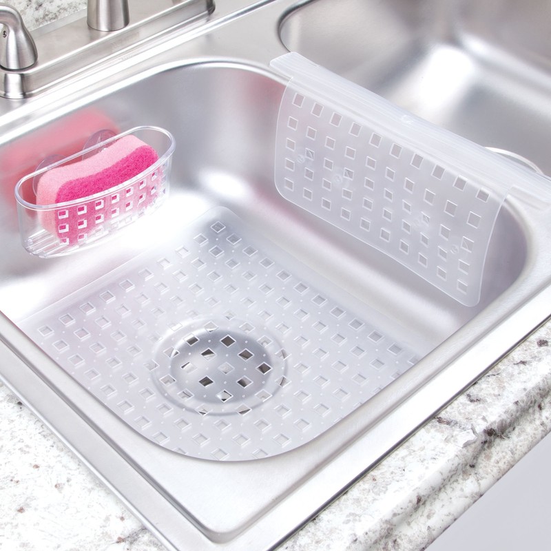iDesign Plastic Sponge Holder Suction Cups Ideal for Kitchen Sinks
