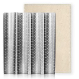 Anaeat Nonstick French Baguette Bread Pan with Thick Professional Proofing Cloth Dough Couche - Long Sourdough Bread Baking Pan Tray for Professional & Home Baker, Perforated Loaves Bake Mold Supplies