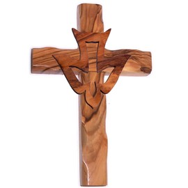 Holy Land Market Olive Wood Cross With Dove (5 inches High)