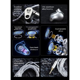 TRI DRACO 2DD HiFi IEM In-Ear-Kopfhörer mit offener Rückseite mit Frontkavität Leistungsstarke Midbass Kopfhörer mit versilbertem Kupferdraht für Musikband