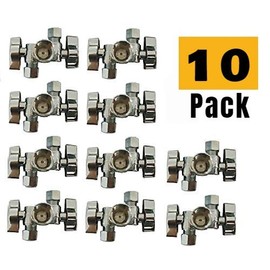 EZ-Fluid 1/2" FIP Female Iron Pipe Threaded X 3/8"Comp X 3/8"Comp 1/4 Turn Double Two Handles LF Brass Angle Stop Valve Water Shut Off Ball Valve,Water Pipes,Faucet,Toilet Valve,Icemaker, Filter(10)