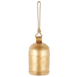 Deco 79 Metal Indoor Outdoor Decorative Bell Meditation Bell with Jute Hanging Rope, Cow Bell 9" x 9" x 17", Gold