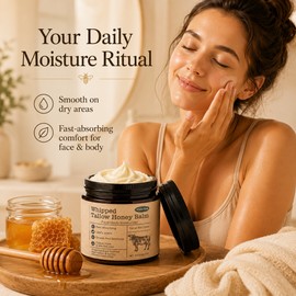 Whipped Beef Tallow Honey Balm for Face & Body – Fast-Absorbing Moisturizer for Dry Skin Care