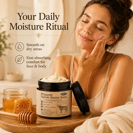 Whipped Beef Tallow Honey Balm for Face & Body – Fast-Absorbing Moisturizer for Dry Skin Care