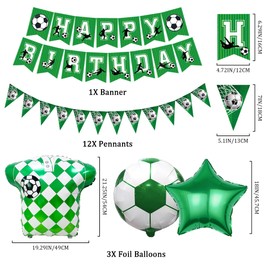 Football 6th Birthday Party Decorations - Green Soccer Theme for Boy Girl Happy Birthdy Banner Bunting Decor, Number Trophy Football Shirt Foil Balloons Kids Sports Party Supplies
