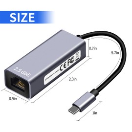 USB C to 2.5G Network Adapter,KUYiA USB C to Gigabit Ethernet Adapter,Type C To RJ45 LAN Ethernet Card 2500/1000/100Mbps Support Windows 7/8/10, XP, Vista, Mac/OS/Linux