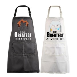 MEIKIUP His and Hers Apron Couples Matching Gift His Greatest Adventure Her Greatest Discovery Funny Couples Apron Wedding Gift (His and Hers Apron-Sets-UK)