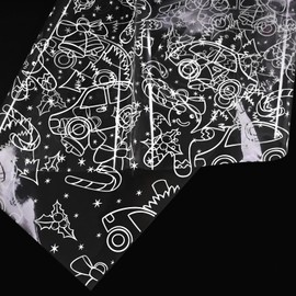 80cm*5m White Cellophane Wrap for Hampers,Topeedy Clear Cellophane Wrapping Paper Roll Printed with Christmas Tree Bell Gingerbread Man Perfect for Packing Xmas Gift or Flower