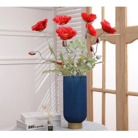 Corkwaw 6 fiori artificiali di papavero finto in seta, 60 cm, fiori finti in seta sintetica al tatto per Pasqua, festa della memoria, decorazioni da tavola, centri (rosso)