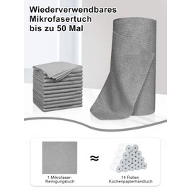 PARPAT Microfibre Cleaning Cloths, 50 Pieces per Roll, Tear-Off Cleaning Cloths, Reusable Lint-Free Cloths for Car, Kitchen and Home, 30 x 30 cm (Dark Grey)