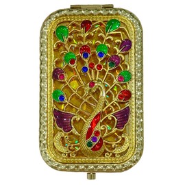 ZHU YU CHUN 1PC Vintage Spread The Wings Peacock Pattern Cosmetic Makeup Pocket Purse Magnification Jewel Mirror （Rectangle）