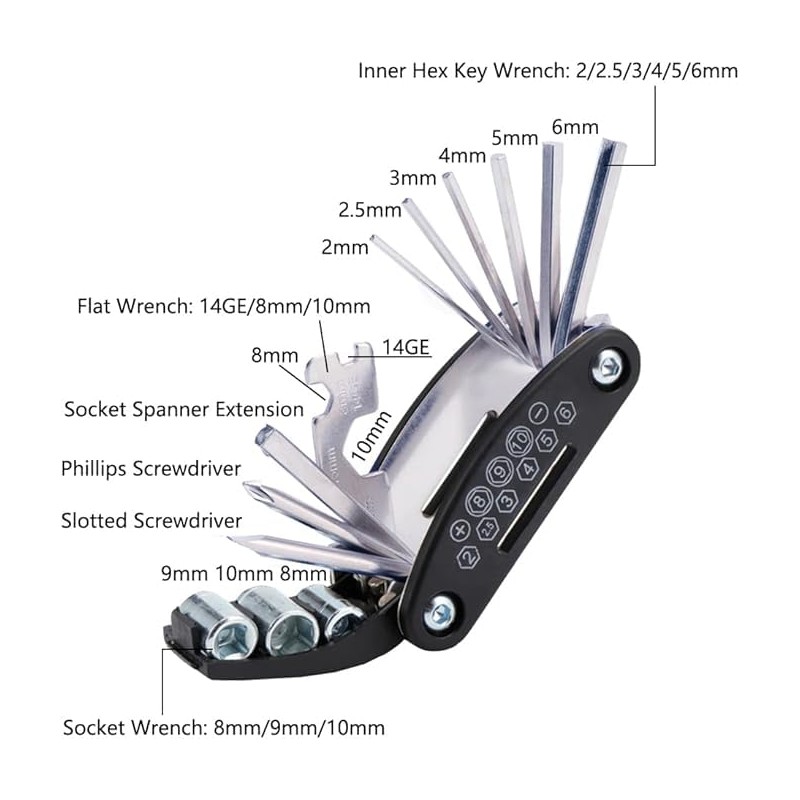 BAFAFA Bicycle Repair Kit, 16 in 1 Multifunctional Tools, Bicycle