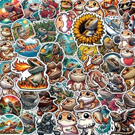 100 Pack Bearded Dragon Stickers (Large Size), Bearded Dragon Graphic Decal Sticker for Laptop, Phone, Car, Water Bottle, Stickers for Bearded Dragon Lovers